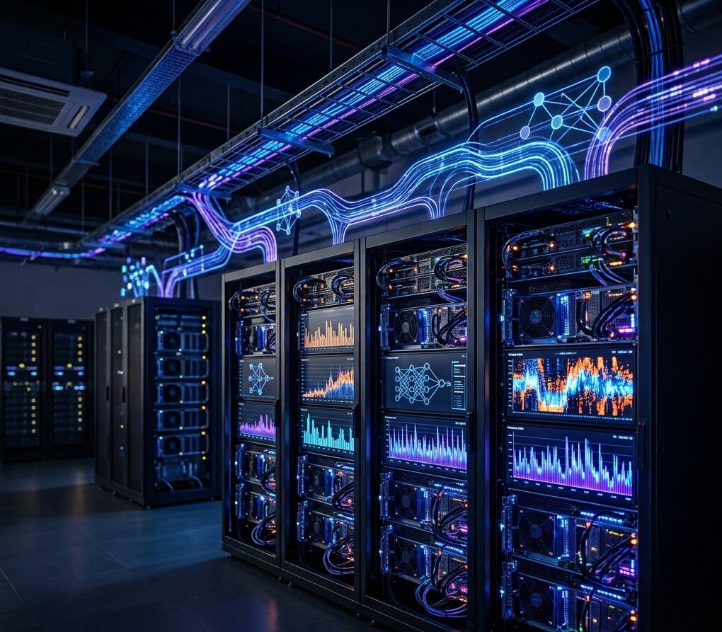 “AI workload management showing GPU utilization shifting between idle and peak processing